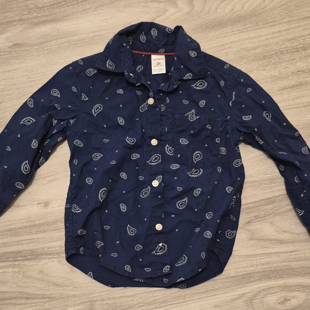 Carter's Dark Blue Paisley Button-Down Shirt